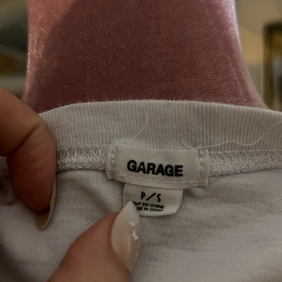 Garage white cropped T-shirt with blue and red stripe - Picture 3 of 3